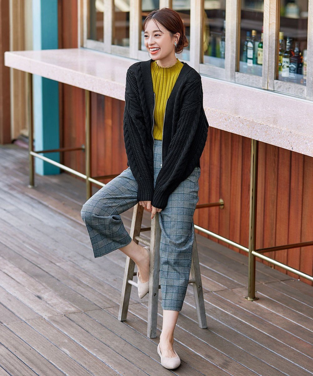 Tiaclasse 【洗える】ケーブル編みショート丈カーディガン 