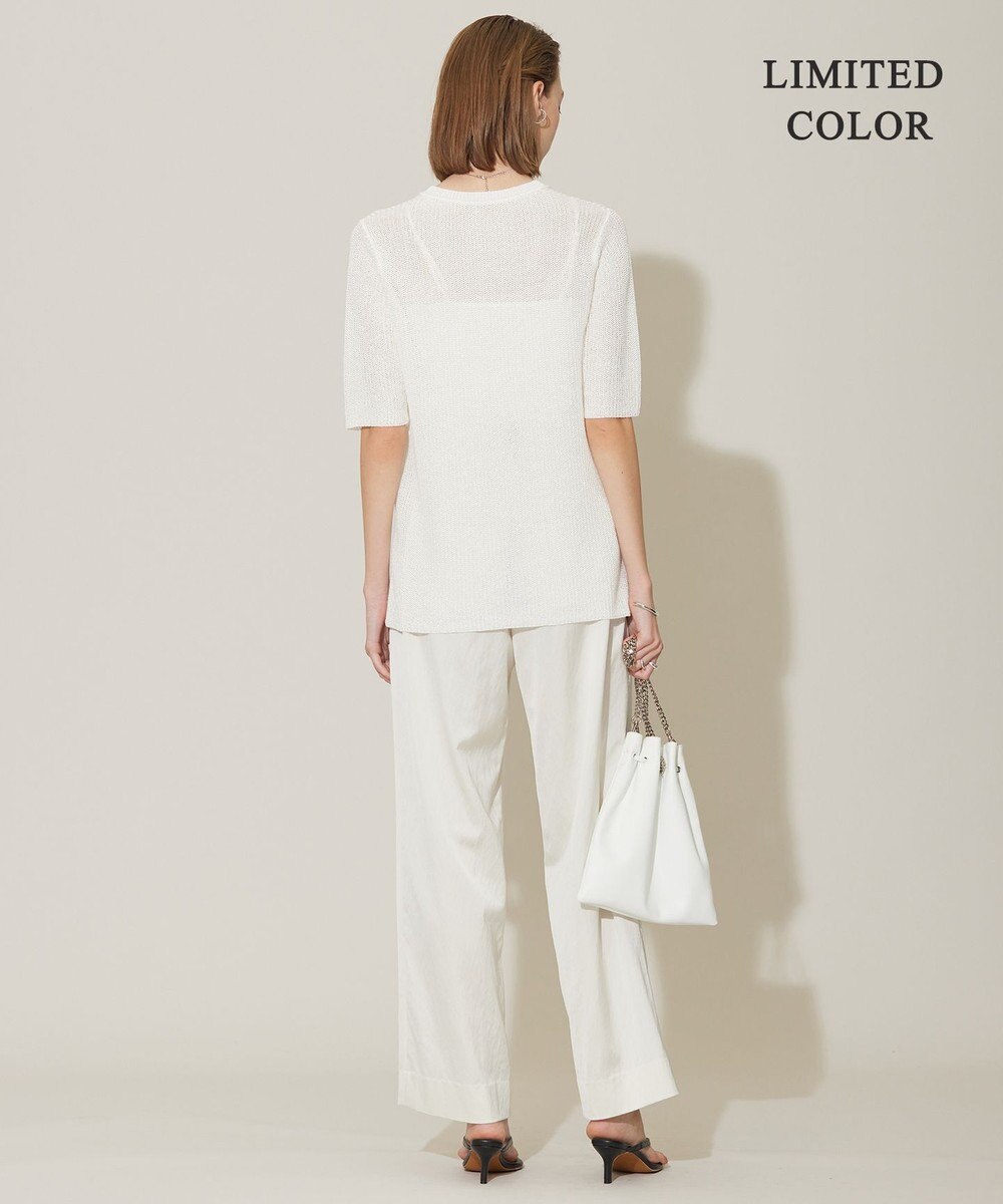 ICB 【WEB限定カラーあり・洗える】 ペーパーブレンドシャインニット 5分袖プルオーバー 