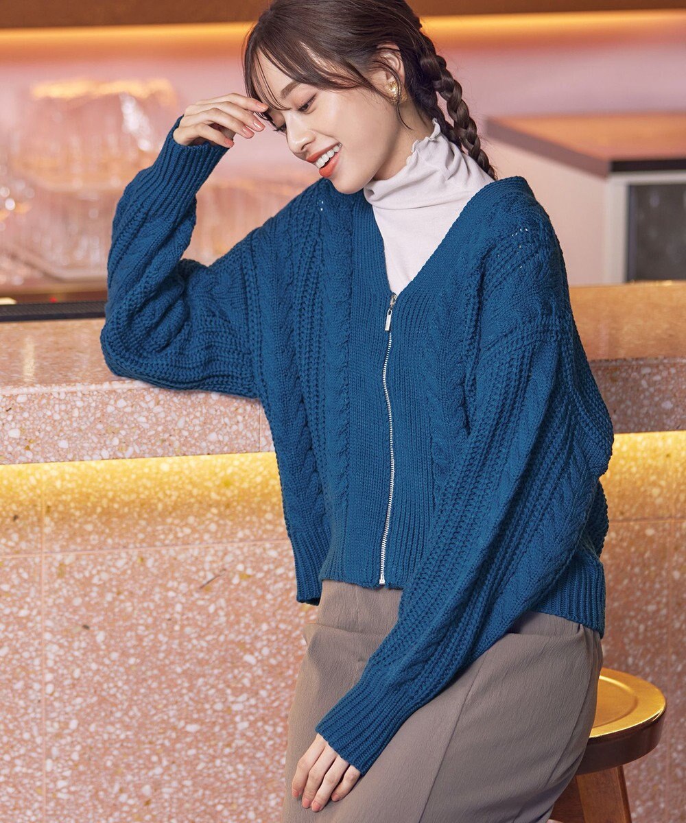 Tiaclasse 【洗える】ケーブル編みショート丈カーディガン 