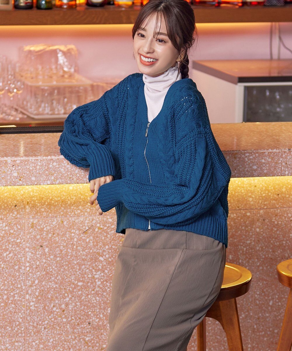 Tiaclasse 【洗える】ケーブル編みショート丈カーディガン 