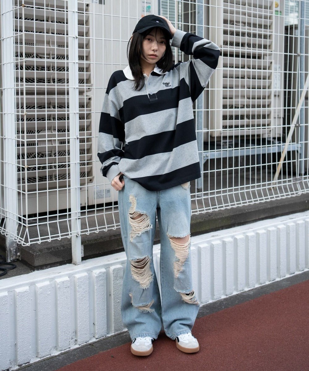 WEGO ダメージストレートデニムパンツ 