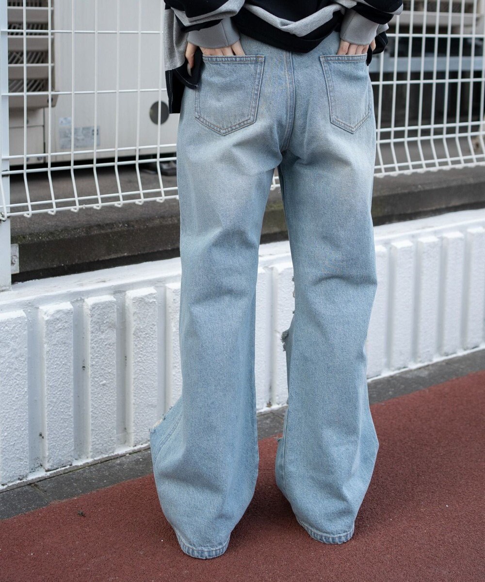 WEGO ダメージストレートデニムパンツ 