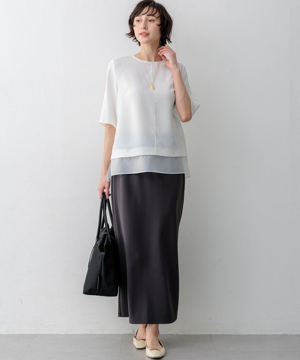 23区 S 【吸水速乾/UVカット/接触冷感】ストレッチジョーゼット シアーコンビ カットソー 