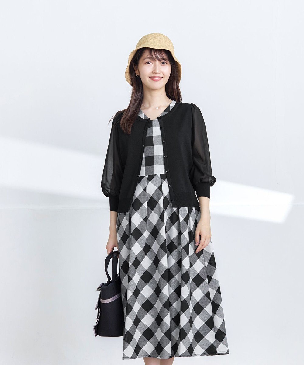 Tiaclasse L 【洗える】パフスリーブコンビカーディガン 