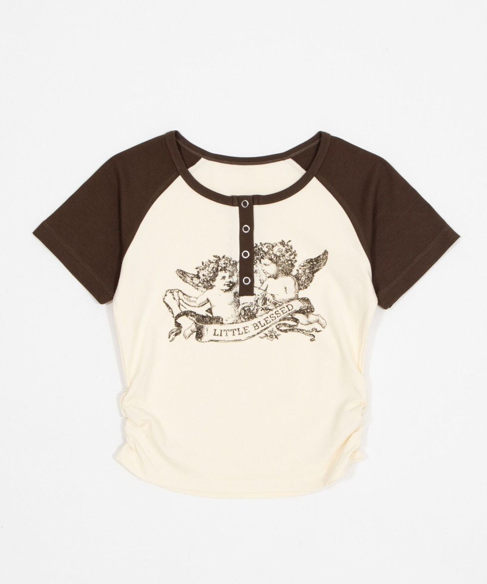 WEGO グラフィックラグランヘンリーネックT 