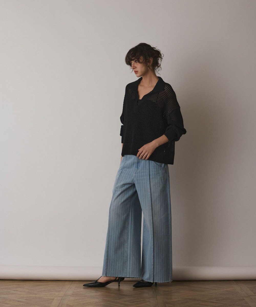 GRACE CONTINENTAL メッシュVネックニットトップ 