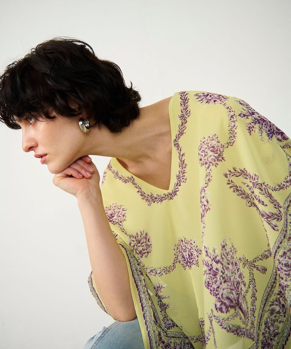 GRACE CONTINENTAL スカーフプリントポンチョトップ 