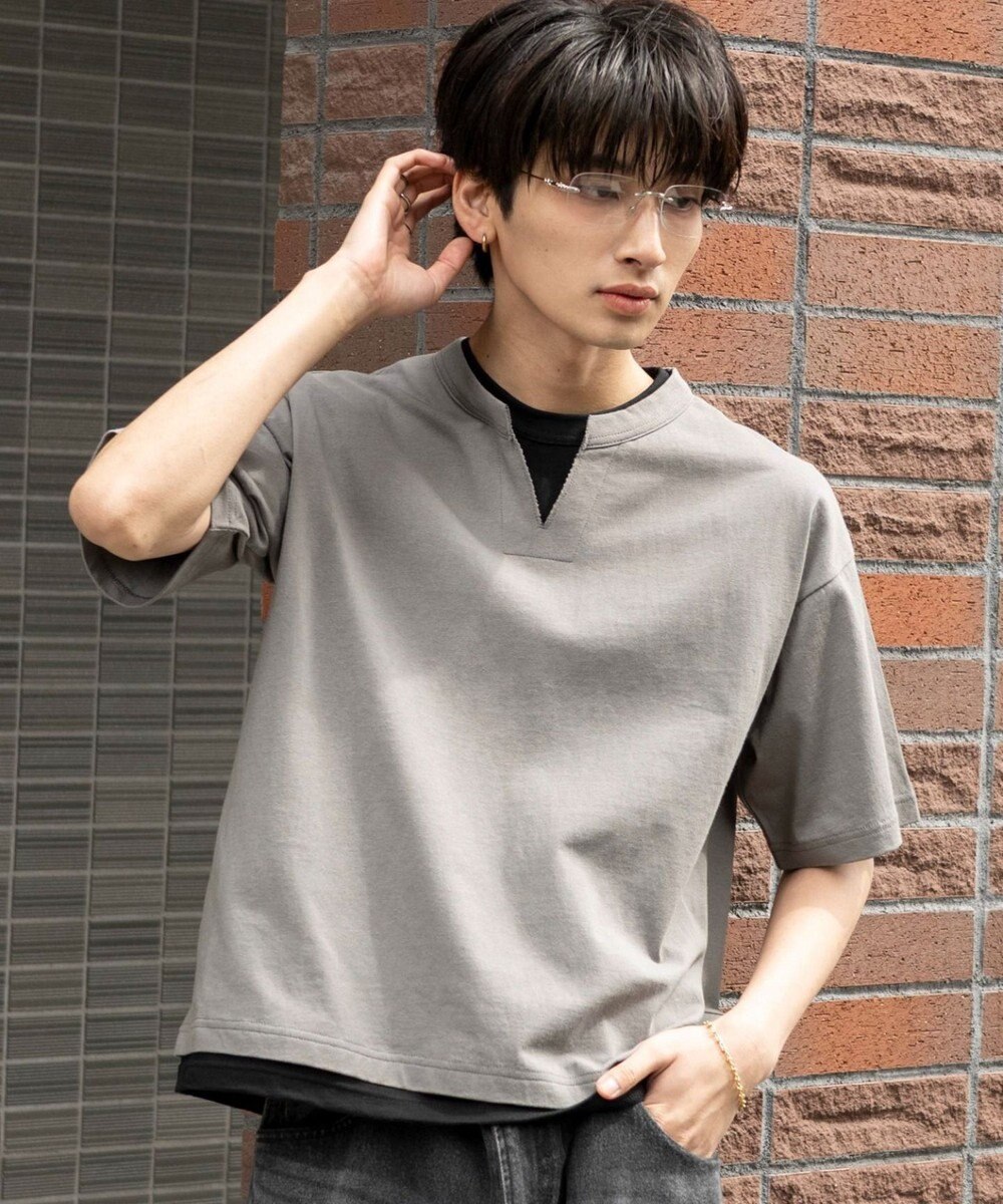WEGO 【ユニセックス着用ITEM/MLサイズ展開】フェイクレイヤードキーネックT（SS） 