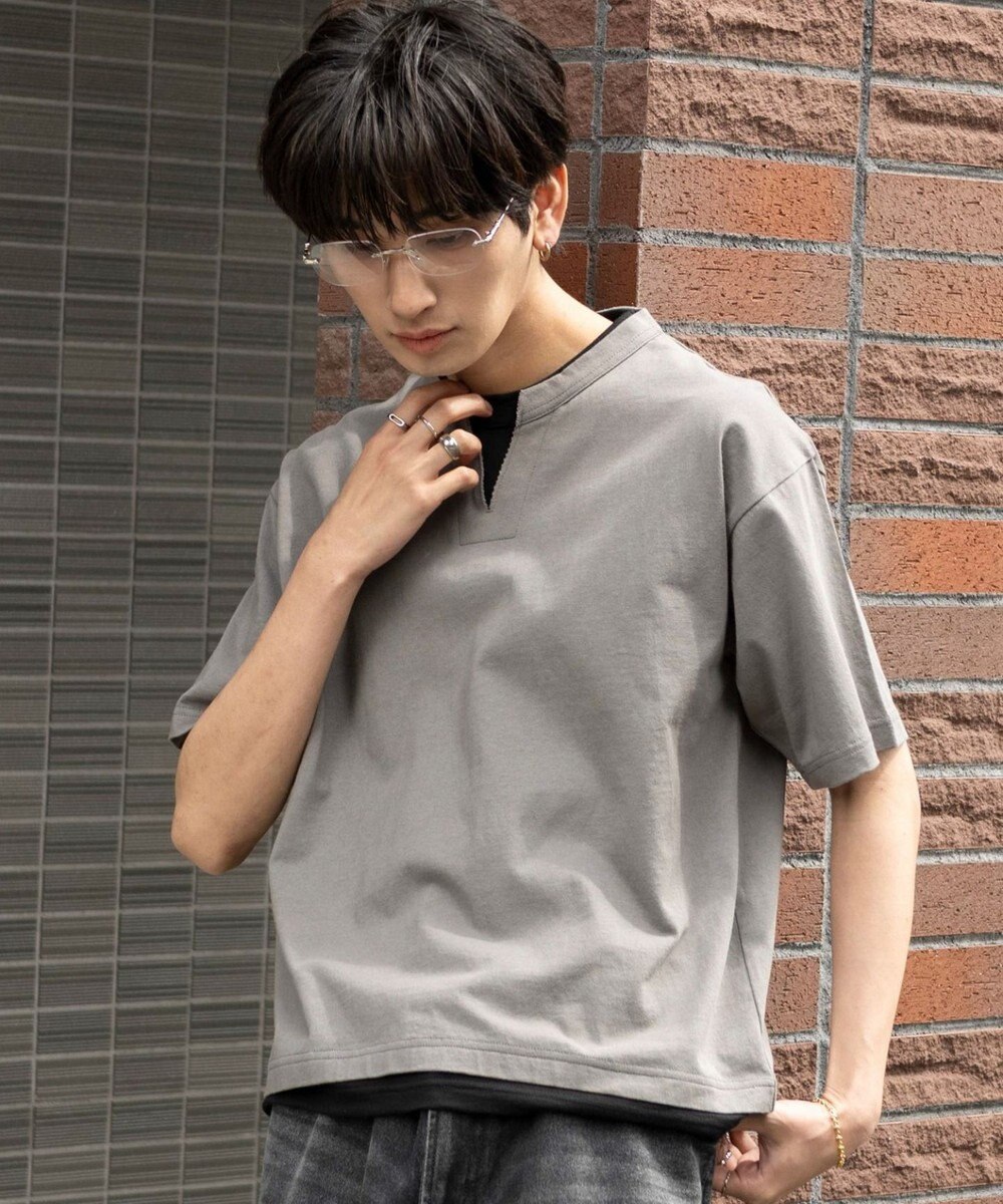 WEGO 【ユニセックス着用ITEM/MLサイズ展開】フェイクレイヤードキーネックT（SS） 