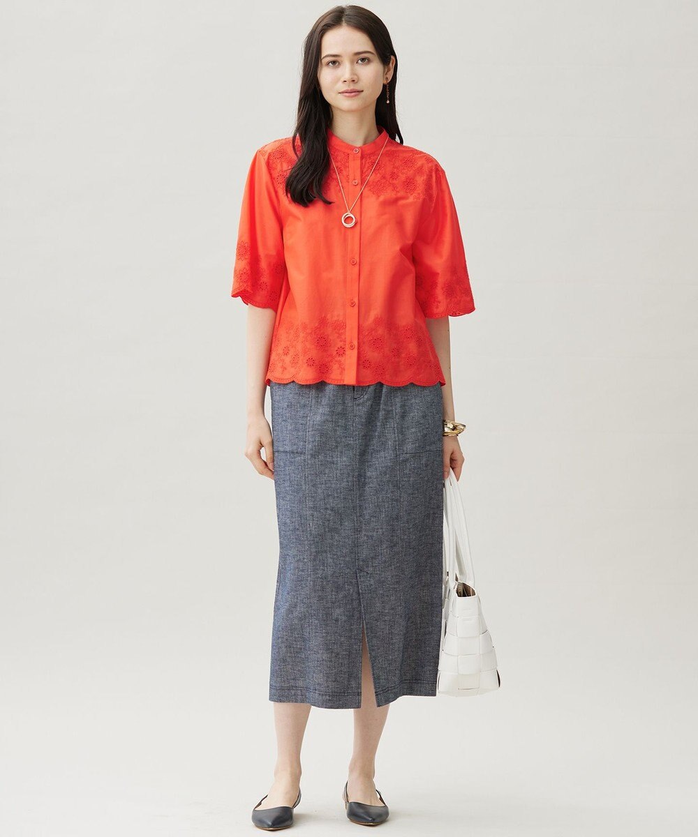 自由区 エンブロイダリーローンシャツ ブラウス 