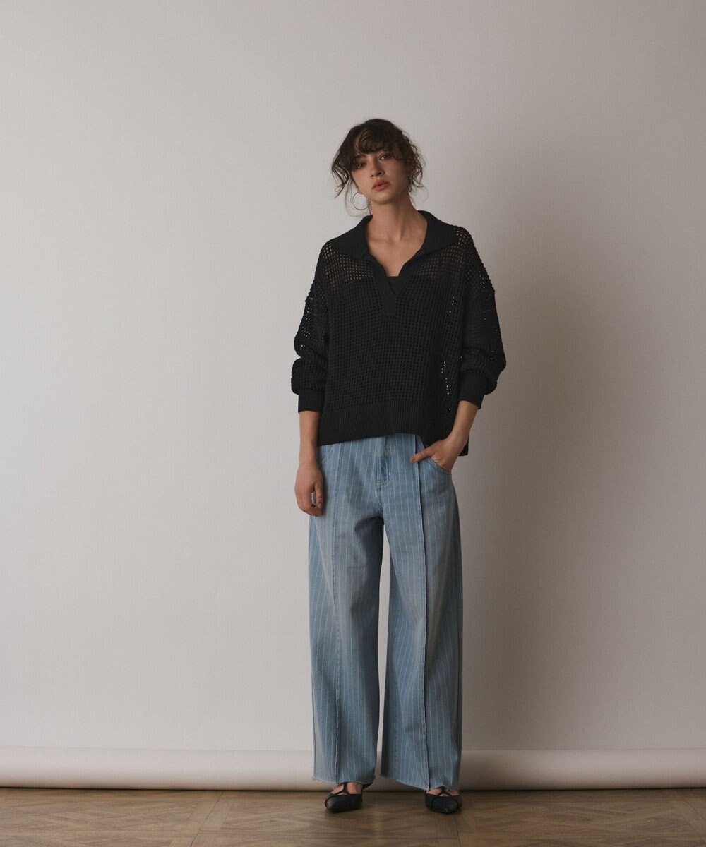 GRACE CONTINENTAL メッシュVネックニットトップ 