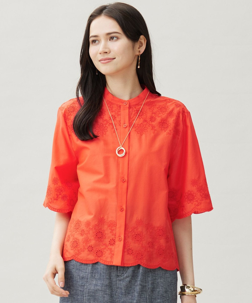 自由区 エンブロイダリーローンシャツ ブラウス 