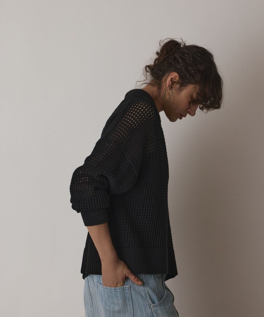 GRACE CONTINENTAL メッシュVネックニットトップ 