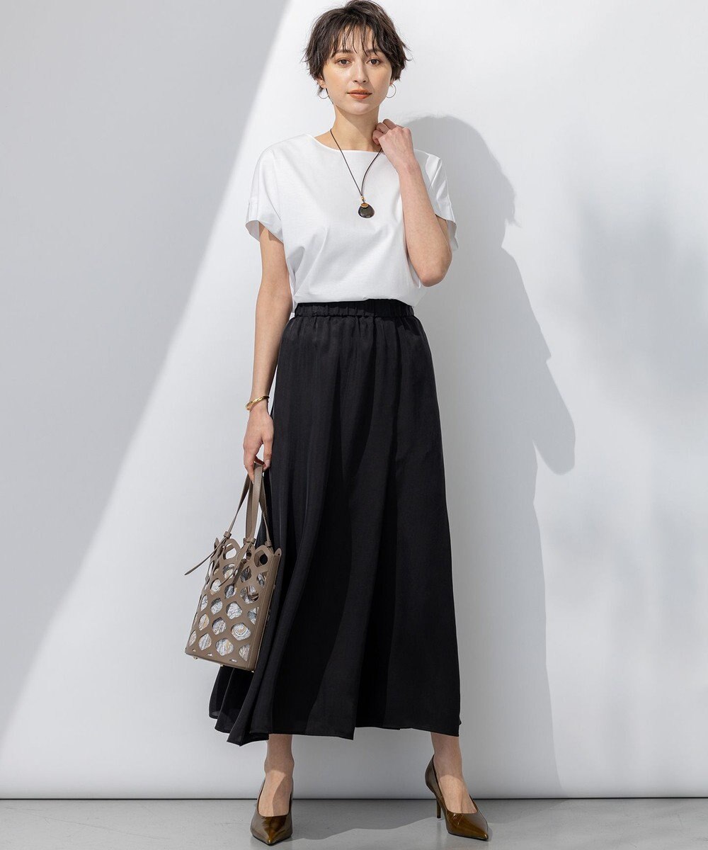 23区 【汗じみ防止/洗える】スムースデザイン フレンチスリーブ Tシャツ 