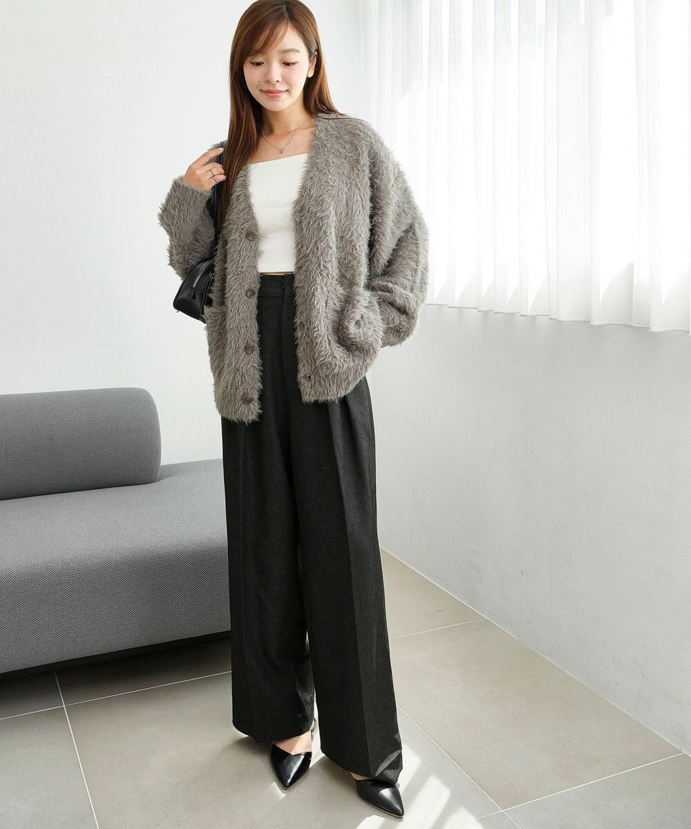 WEGO 【2025秋冬新作/ユニセックス着用ITEM/SMLサイズ展開】フェザーニットカーディガン 