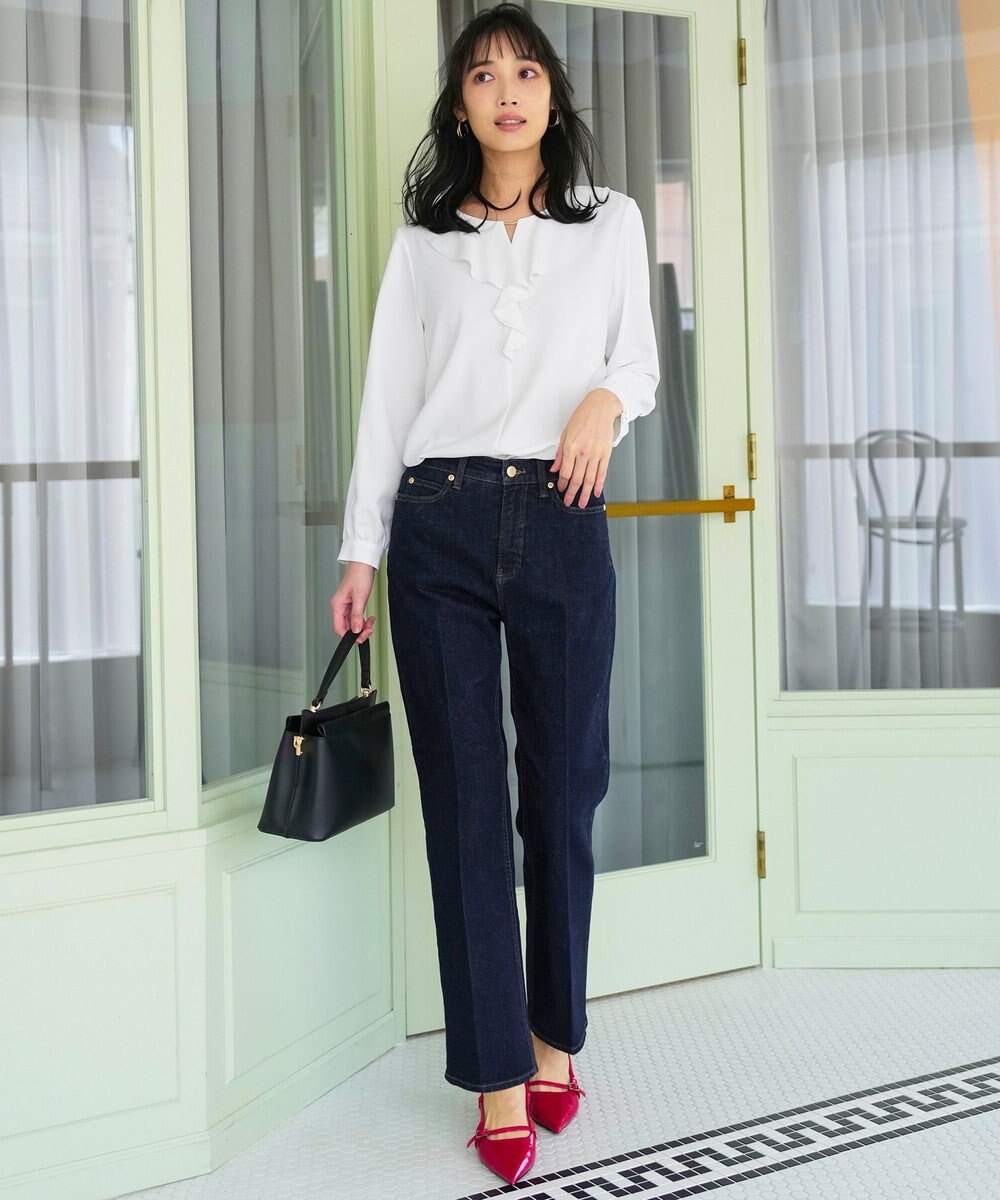 ANY SIS センタープレスセミフレア デニム 