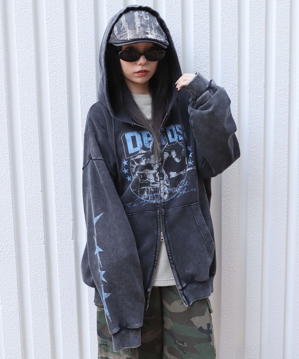 WEGO 【ユニセックス着用ITEM/MLサイズ展開】パウダーブリーチグラフィックZIPパーカー 