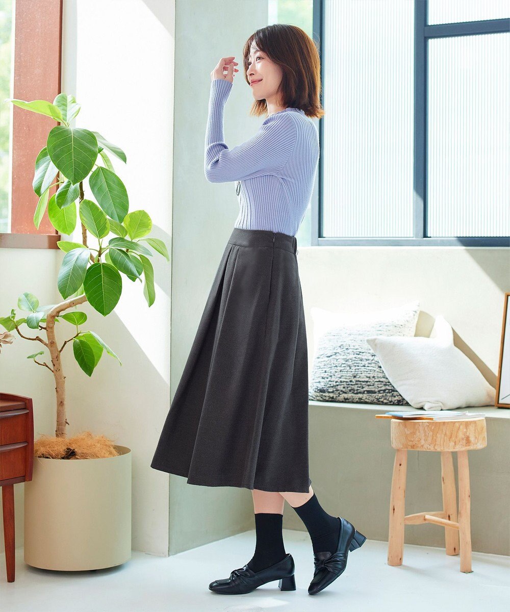 Tiaclasse 【新色追加・洗える】ウール調タックフレアスカート 