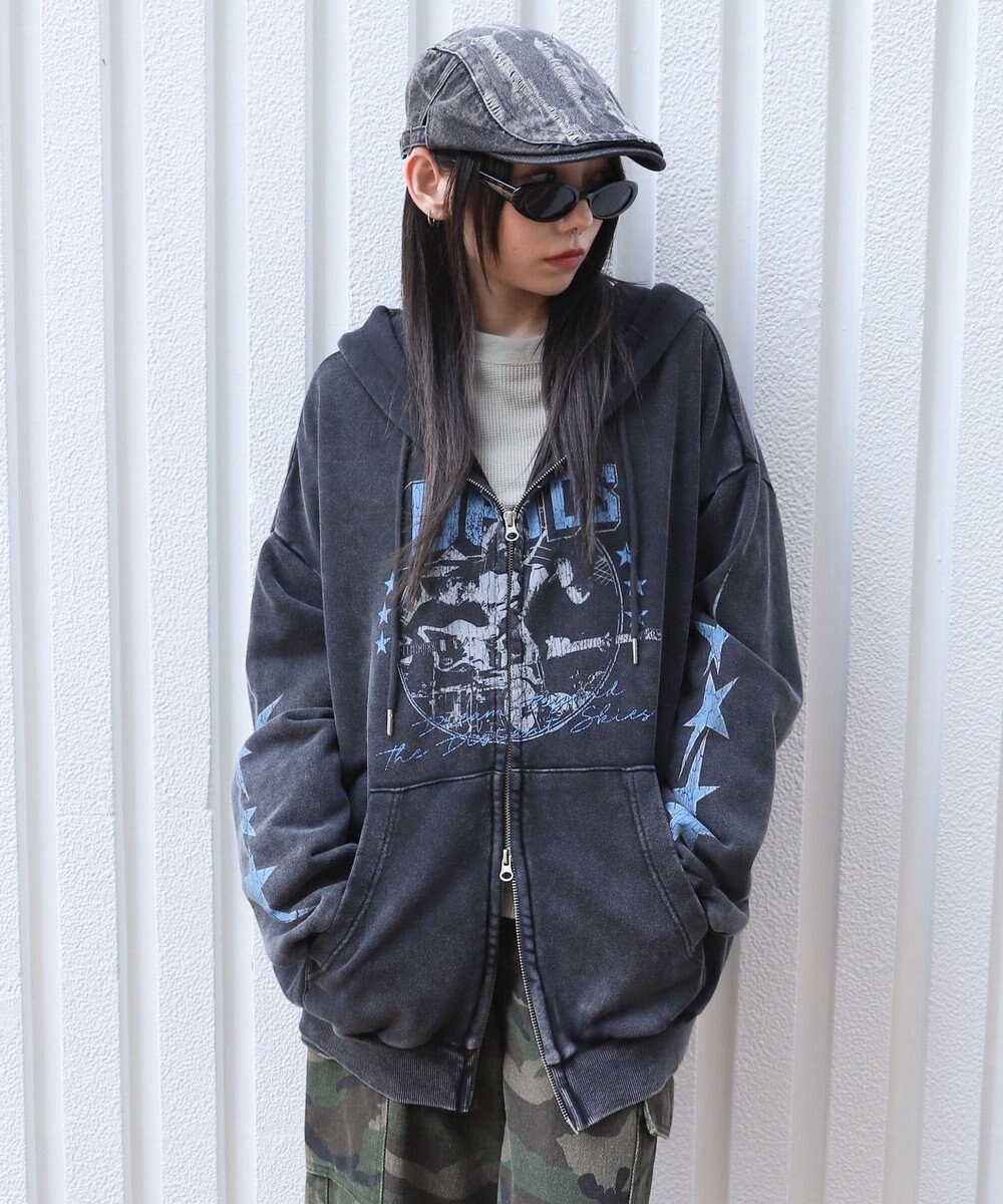 WEGO 【ユニセックス着用ITEM/MLサイズ展開】パウダーブリーチグラフィックZIPパーカー 