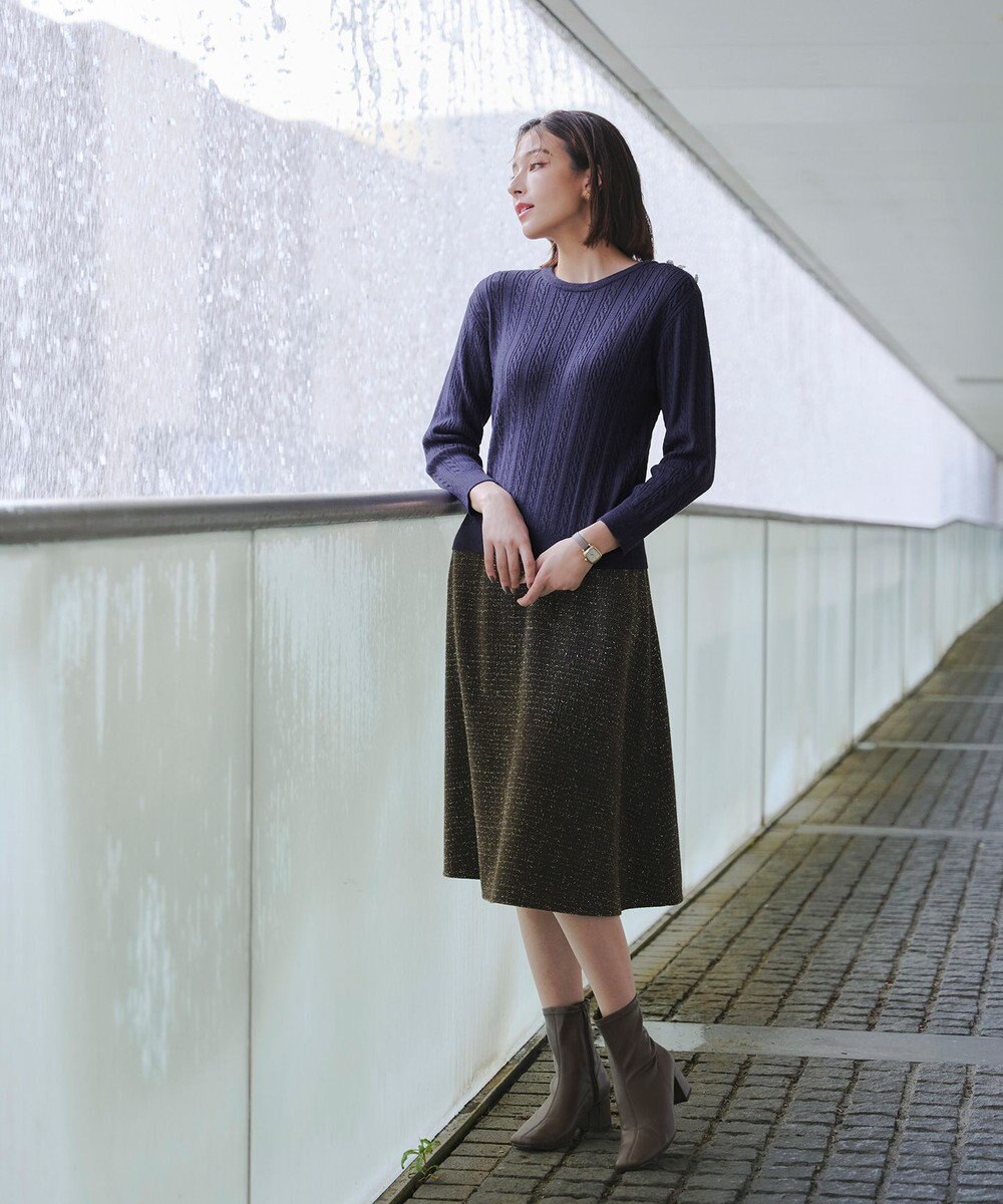 Tiaclasse L 【洗える】肩ボタンケーブルニットトップス 