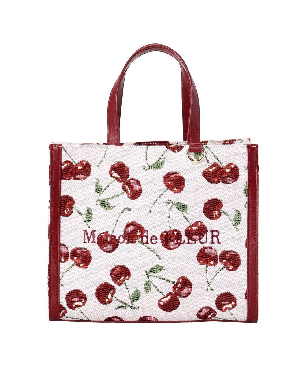 Maison de FLEUR チェリー柄ゴブラン２Ｗａｙスクエアトートバッグ 