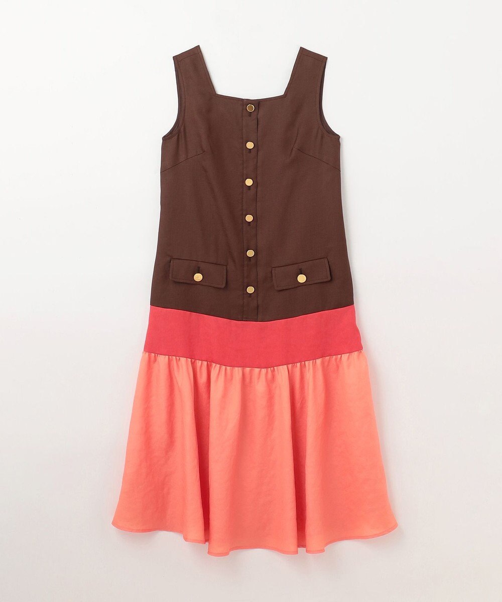 GRACE CONTINENTAL リネンタッチ配色ワンピース 