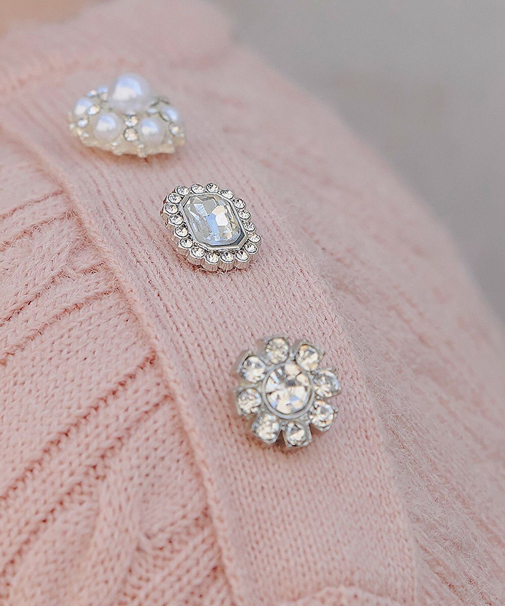 Tiaclasse L 【洗える】肩ボタンケーブルニットトップス 