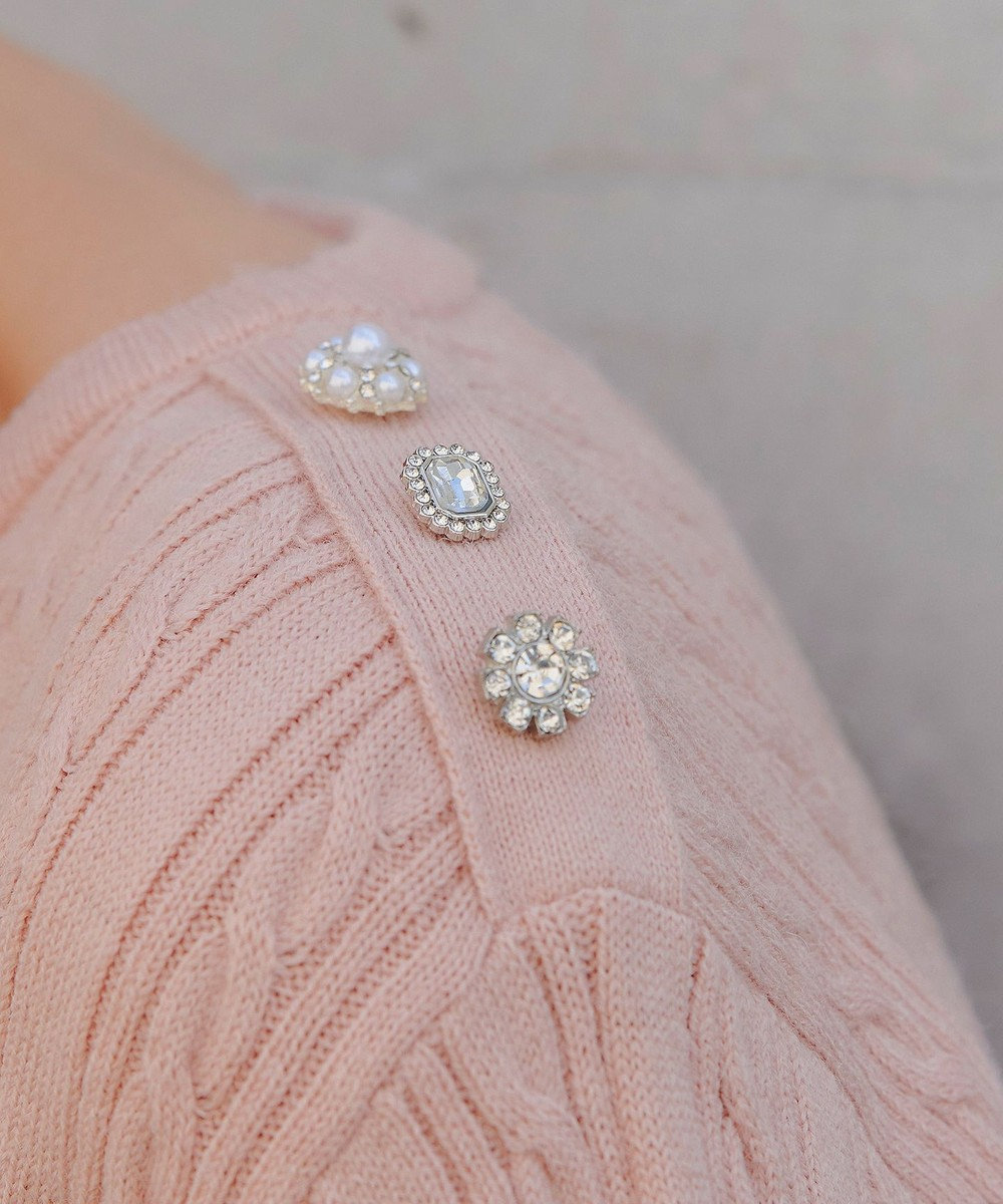 Tiaclasse L 【洗える】肩ボタンケーブルニットトップス 