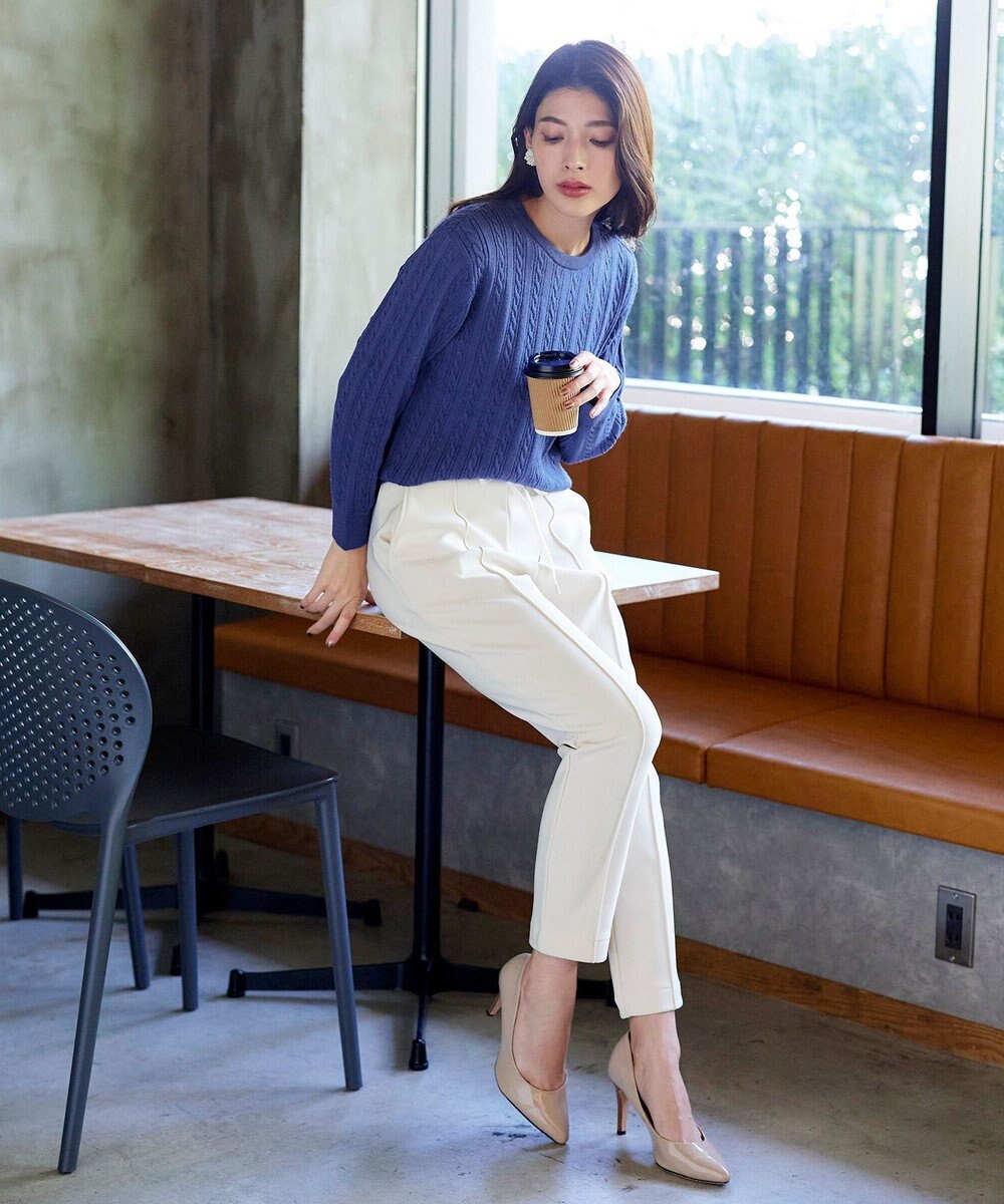 Tiaclasse L 【洗える】肩ボタンケーブルニットトップス 