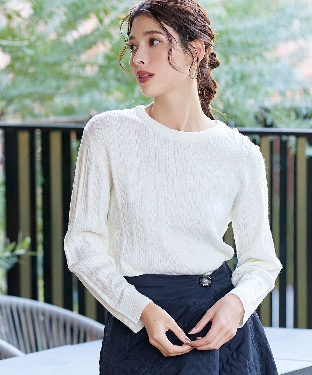 Tiaclasse L 【洗える】肩ボタンケーブルニットトップス 