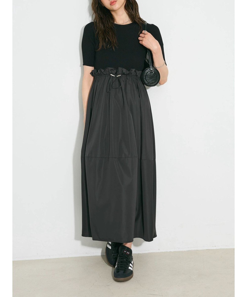 Green Parks ランタン型ニットドッキングタフタワンピース 