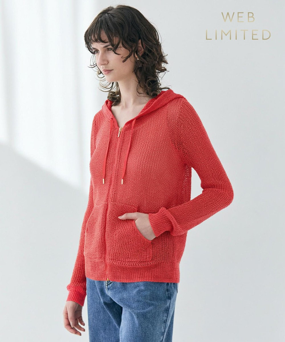 BEIGE， OPTICAL / ペーパーヤーンフーディージップニット 