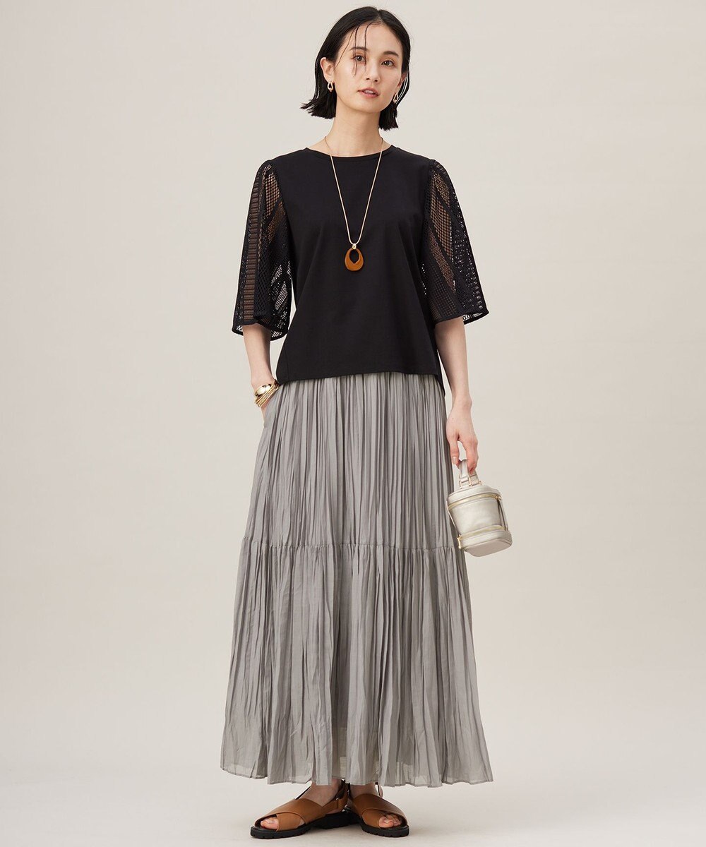 自由区 【洗える】レースエッジフレアスリーブ トップス 