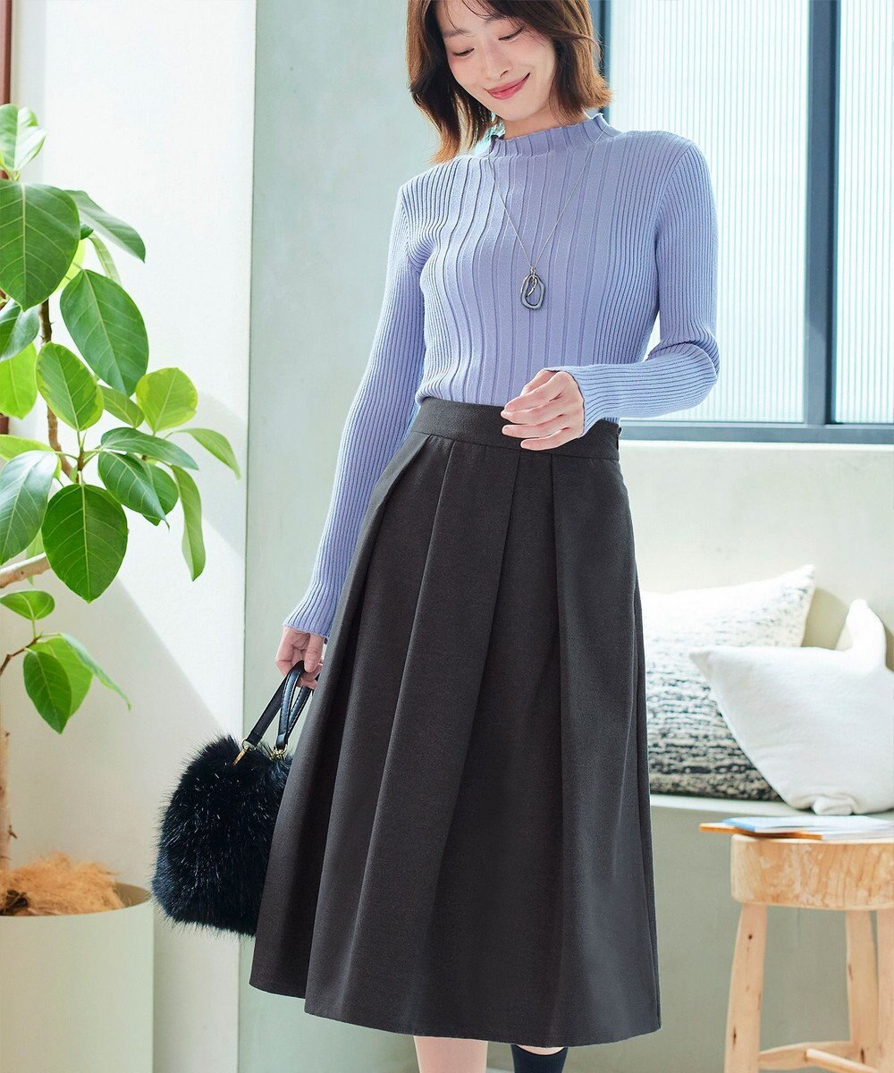 Tiaclasse 【新色追加・洗える】ウール調タックフレアスカート 