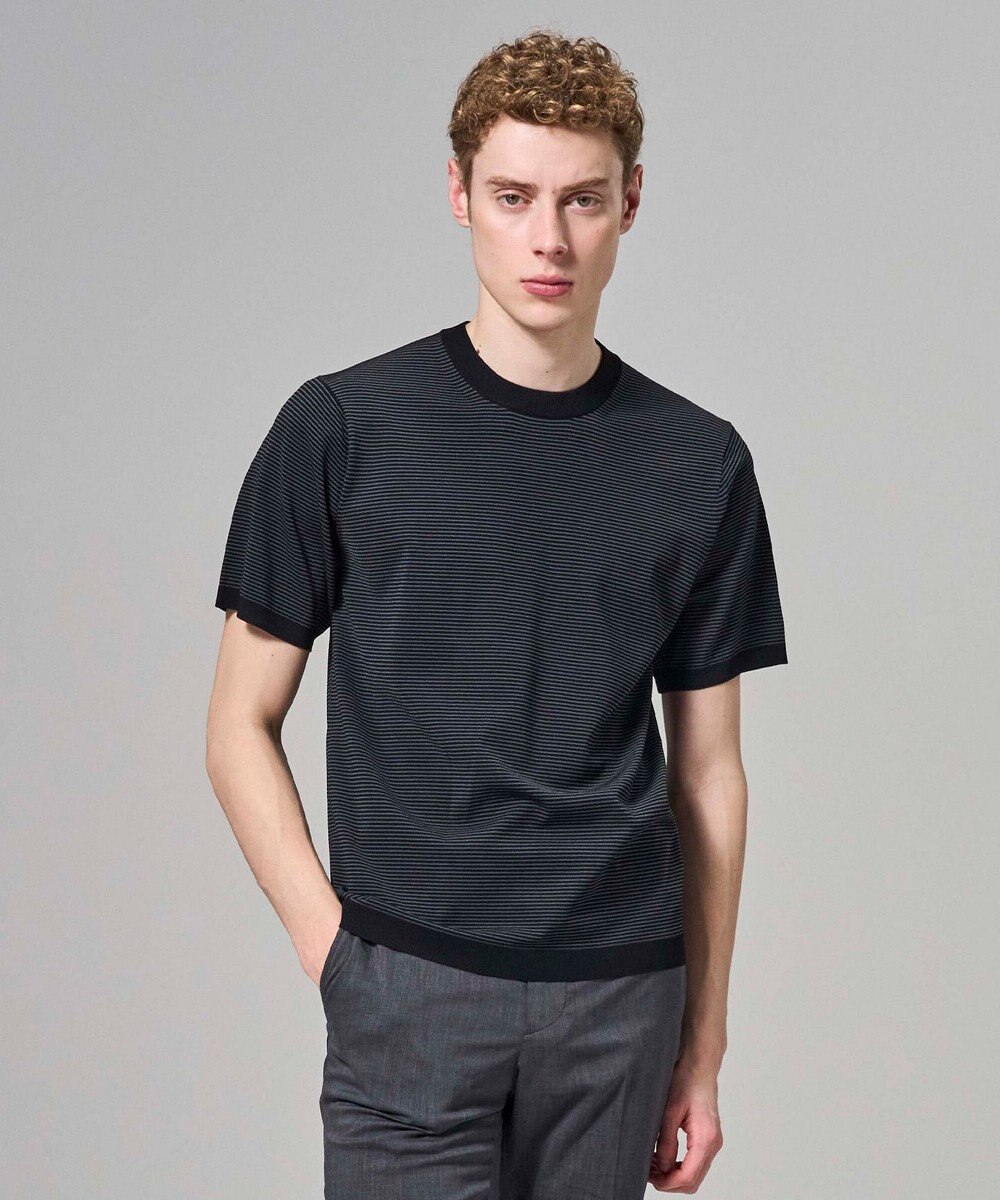 JOSEPH HOMME 【新柄】リュクスレーヨンボーダー　クルーネック半袖ニット 