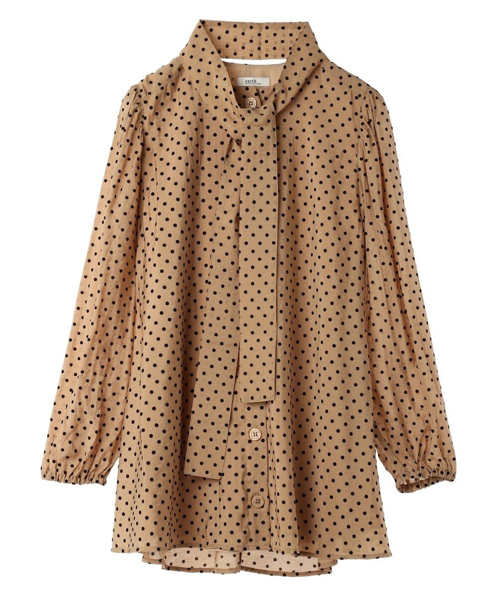 earth music&ecology ドットチュニック丈リボン付きワンピース 