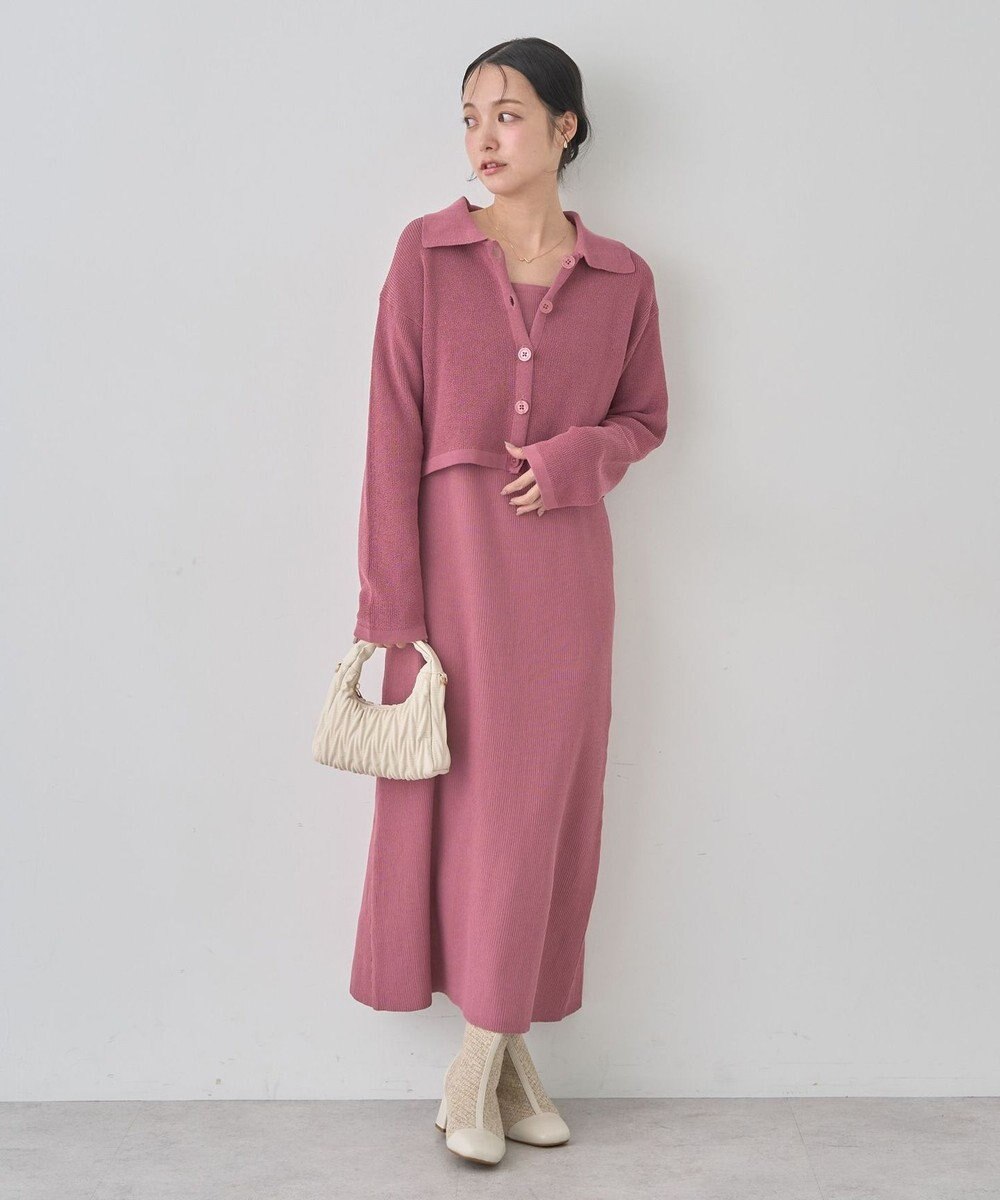 earth music&ecology ＳＥＴ２点襟付きカーディガン＋ニットワンピース 