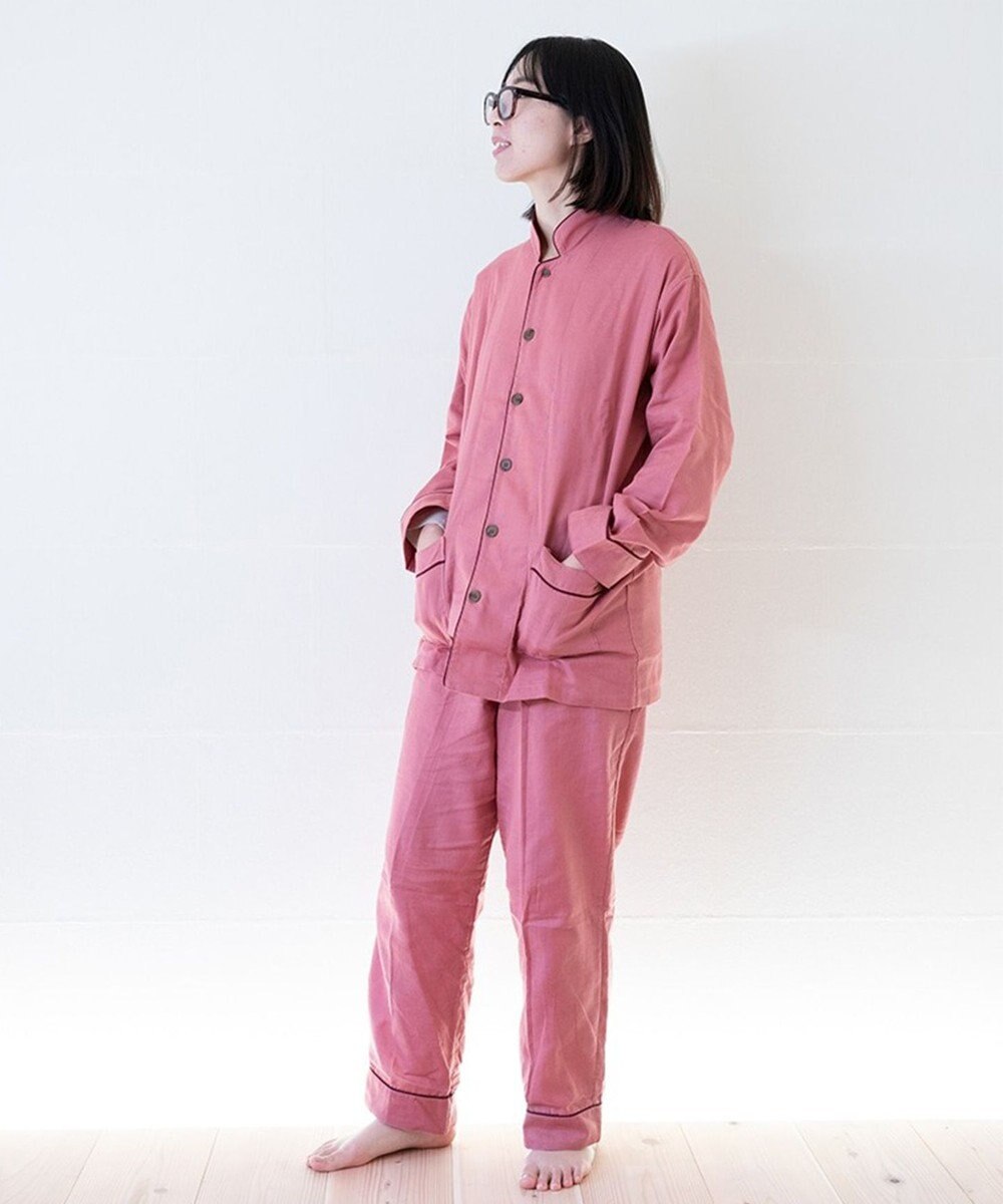 京和晒綿紗 【紗栄子さん愛用パジャマの色違い/UNISEX】ガーゼパジャマ 2重合わせ 草木染め【さんご】 