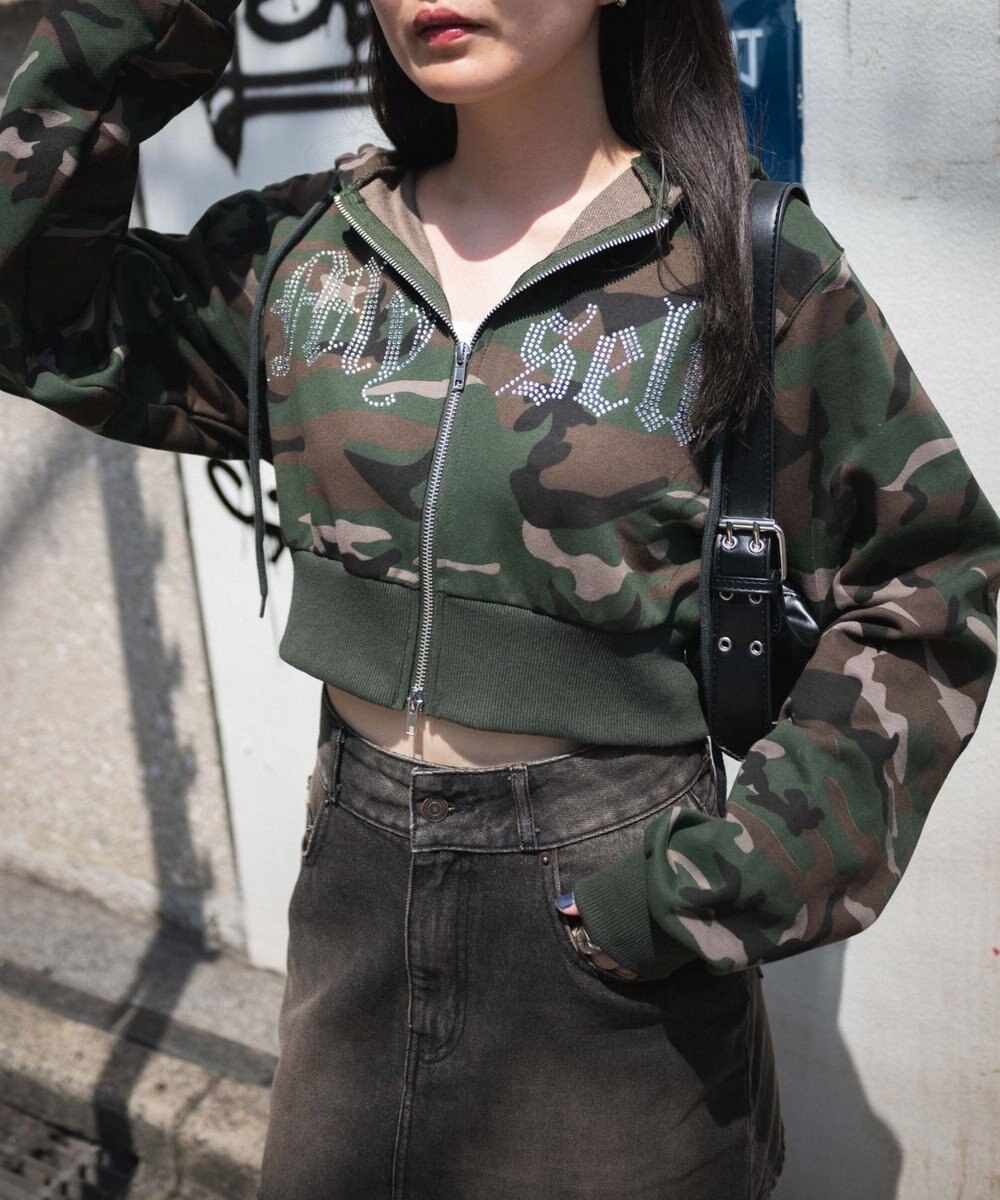 WEGO ラインストーンWジップショートパーカー 