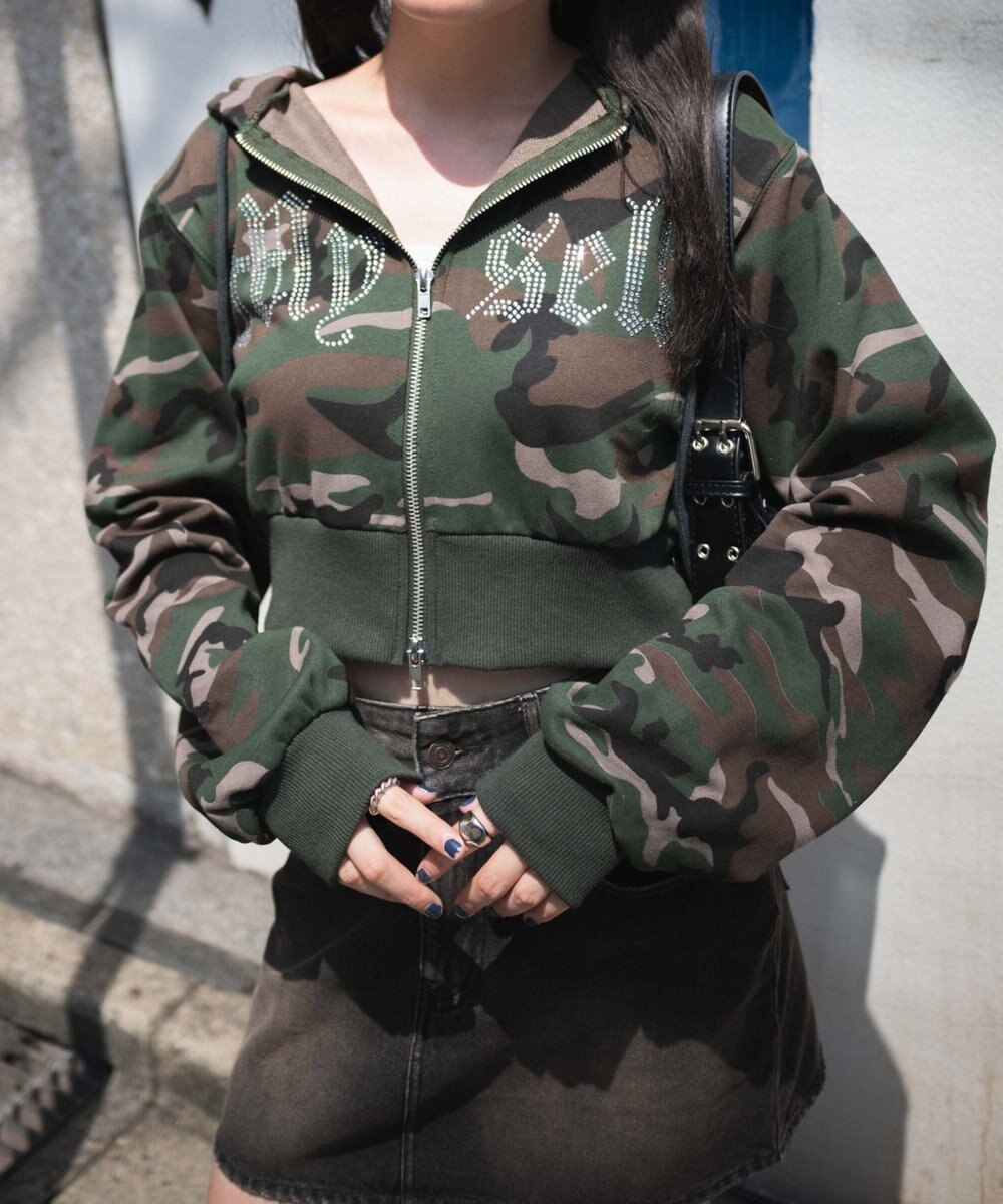 WEGO ラインストーンWジップショートパーカー 