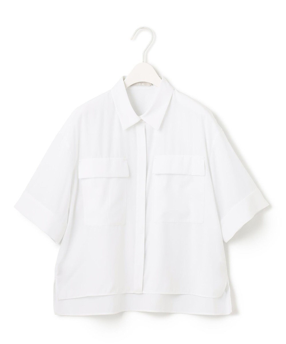 ICB 【洗える】T/Rドライリネン クロップドシャツ 