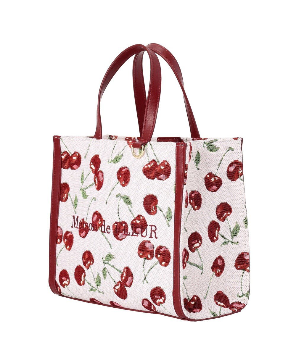Maison de FLEUR チェリー柄ゴブラン２Ｗａｙスクエアトートバッグ 
