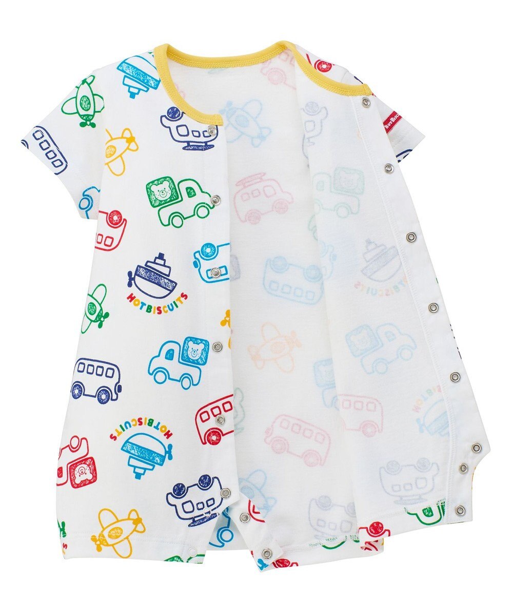 MIKI HOUSE HOT BISCUITS 【70-80cm】ビーンズ×乗り物 総柄ショートオール 