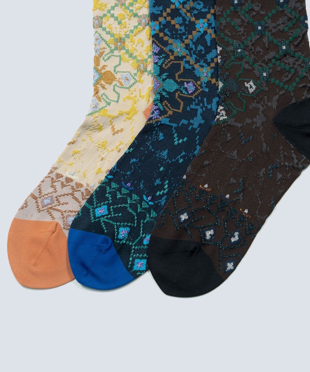 COQ Circulation ラメ花柄ソックス 