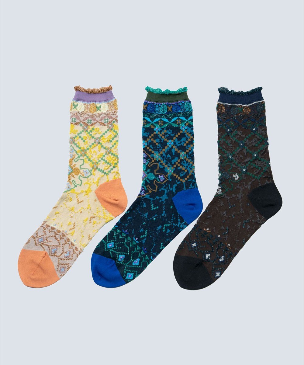 COQ Circulation ラメ花柄ソックス 