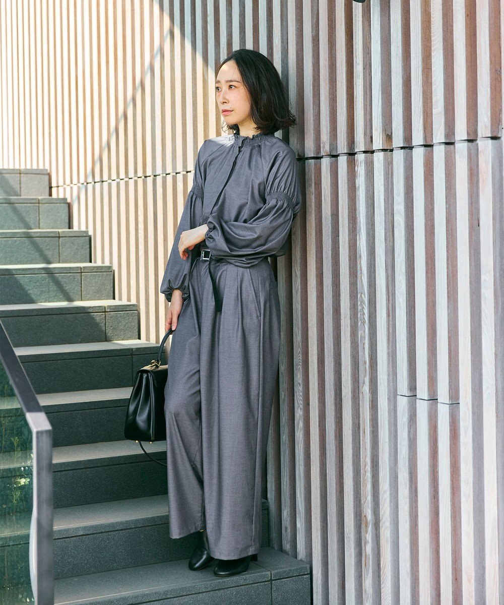 #Newans 【洗濯機可/しわになりにくい】シャーリングネック ボリュームスリーブブラウス 