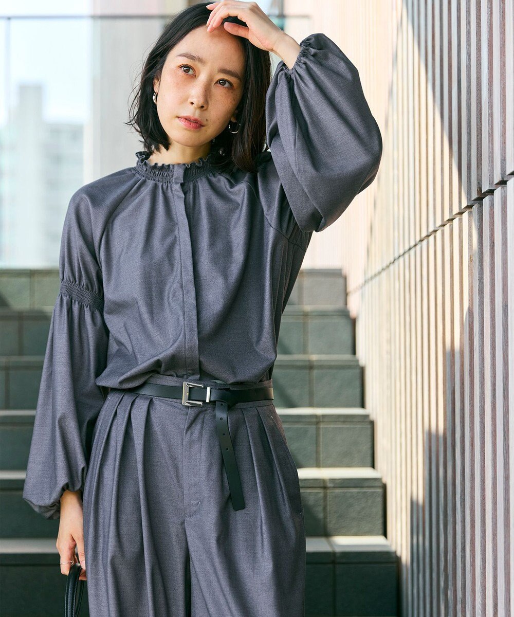 #Newans 【洗濯機可/しわになりにくい】シャーリングネック ボリュームスリーブブラウス 