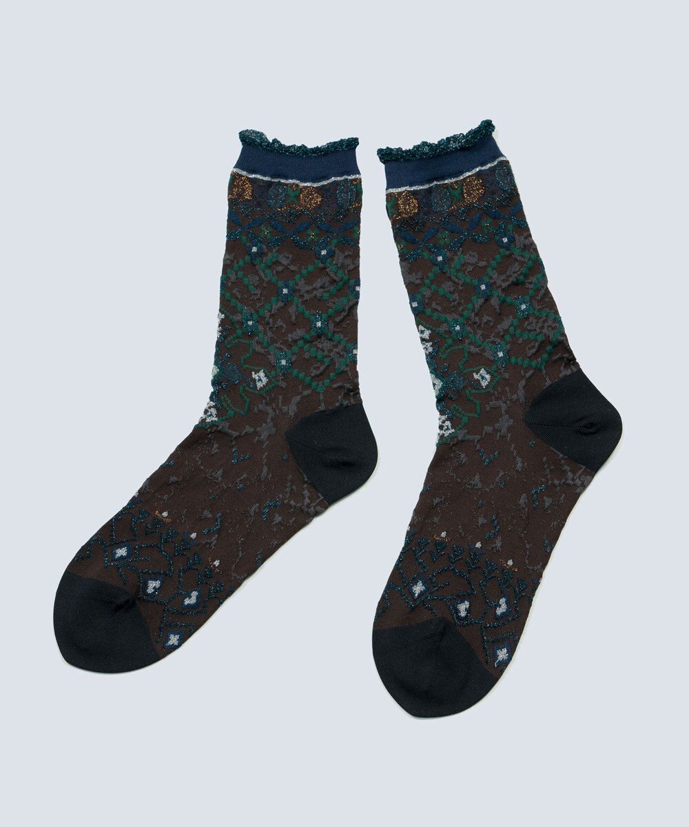 COQ Circulation ラメ花柄ソックス 