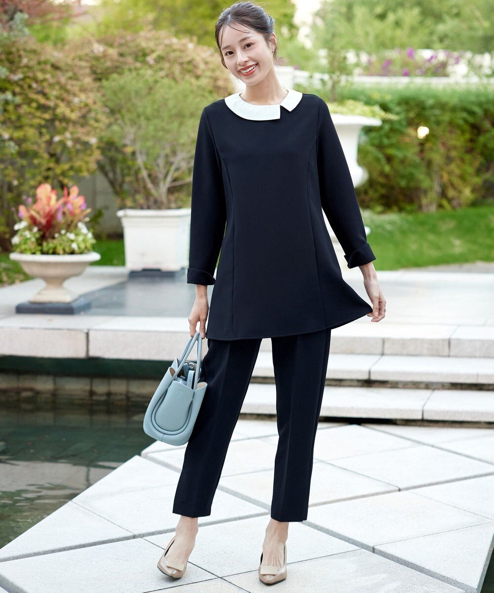 Tiaclasse 【ストレッチジョーゼット】スリットテーパードパンツ 