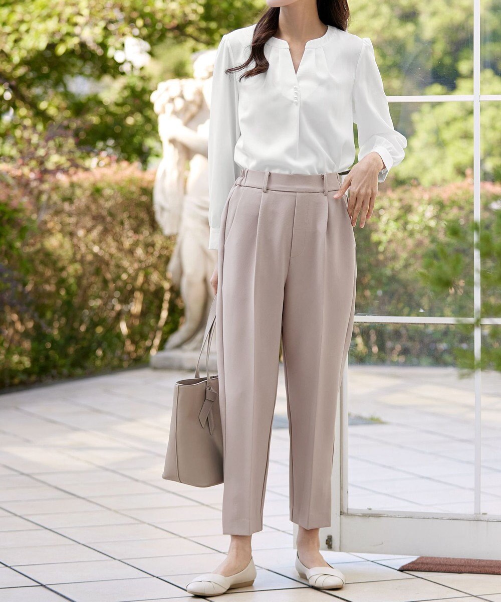 Tiaclasse 【ストレッチジョーゼット】スリットテーパードパンツ 